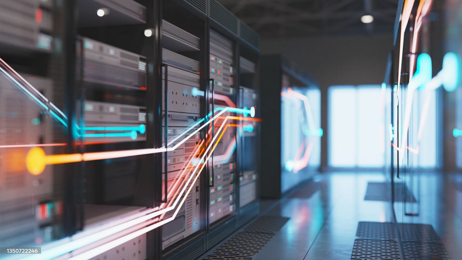 Server room with visualized data flows — Contact Lithium System
